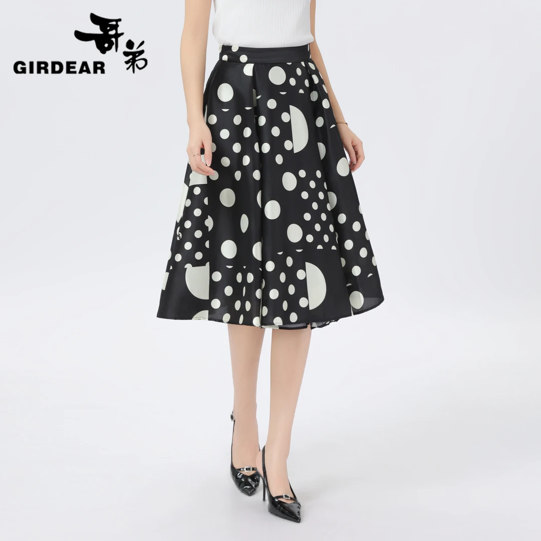 GIRDEAR/哥弟百搭气质氛围感时尚波点高腰A字显瘦半身裙1200319