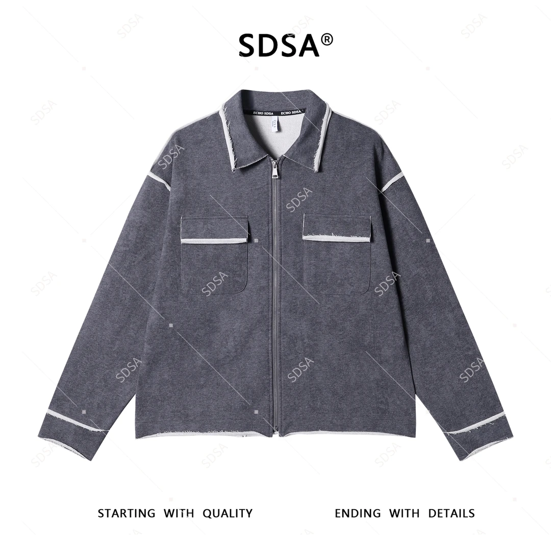 SDSA男士2025新款轻奢痞帅男装撞色裁剪拉链翻领卫衣外套百搭时尚