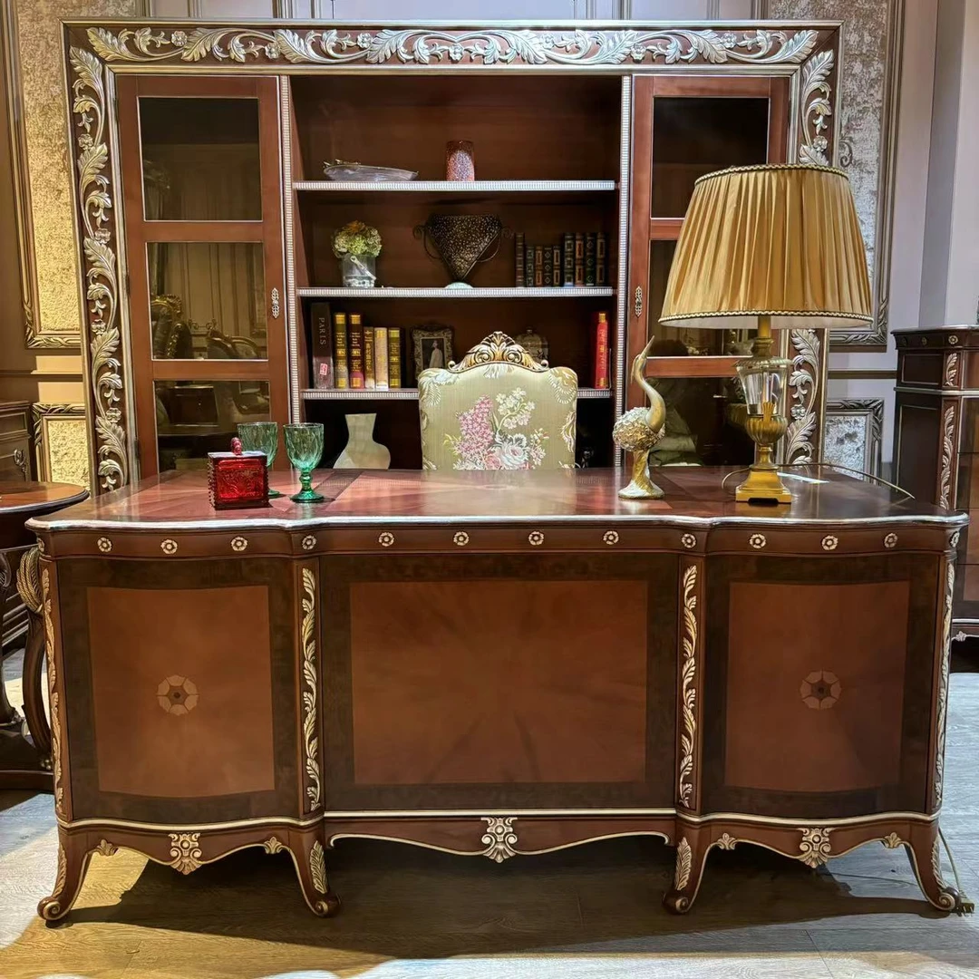 【皇家壹号】法式古典别墅书房欧式深色皇朝书房书桌ty175*76*76