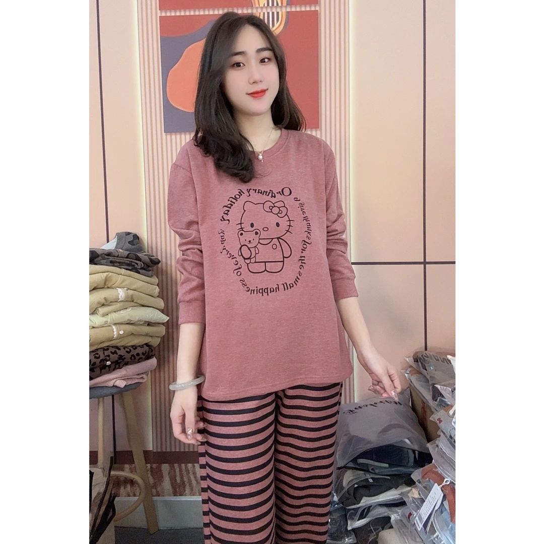 睡衣女冬季新款羊绒保暖舒适休闲可外穿家居服套装（迷糊凯蒂猫）