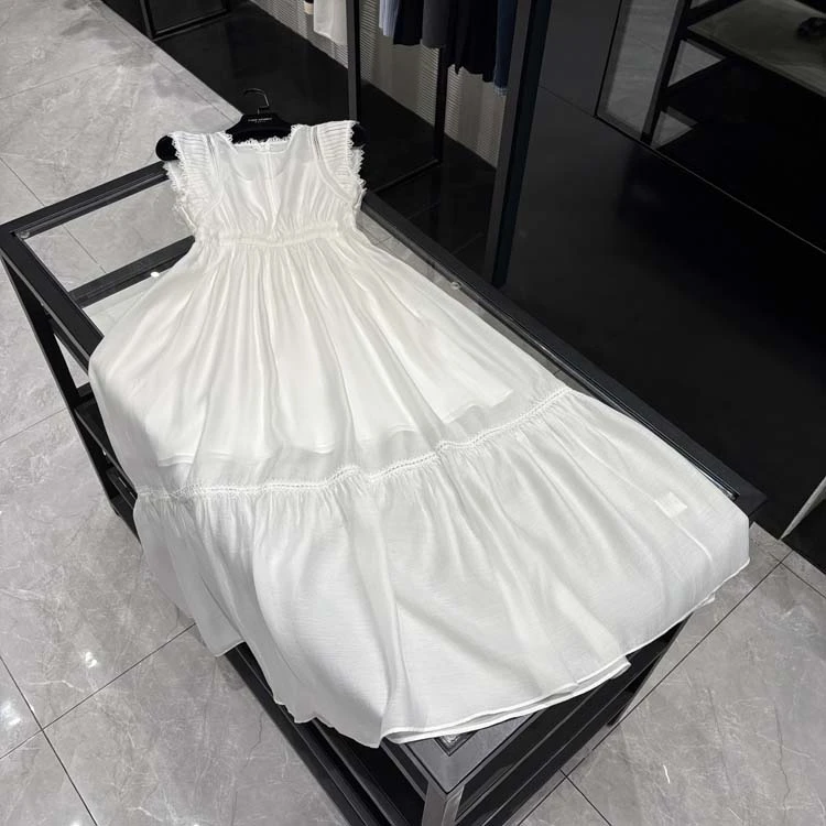 25年春夏新款女装 时尚拼蕾丝气质仙女风白色无袖长裙-25Y1167