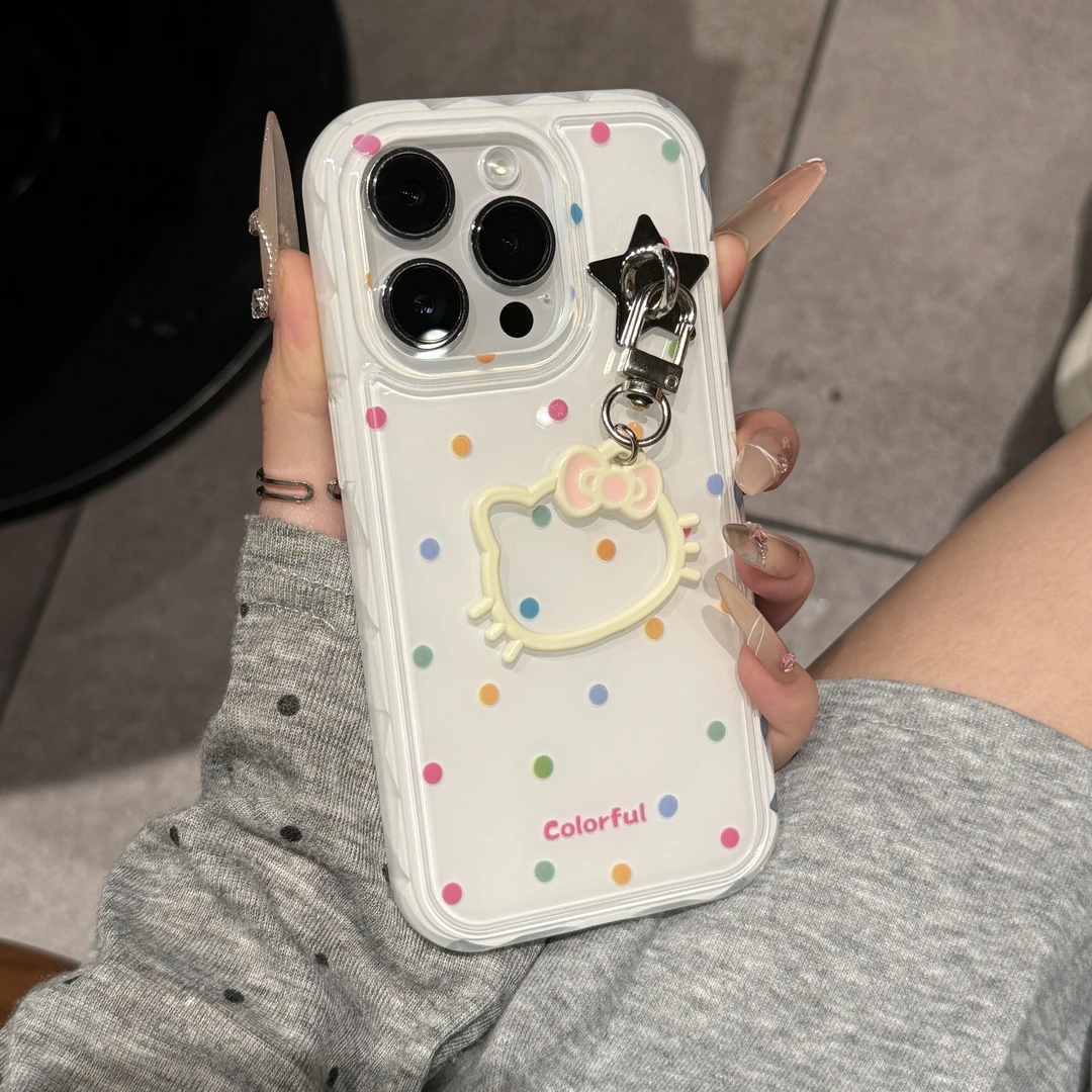 新款星星KT猫挂链适用苹果16手机壳iPhone15promax卡通14/13波点