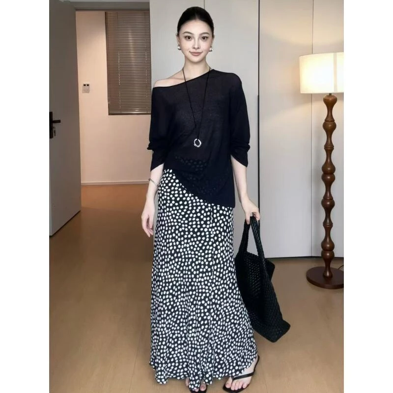 QIANYIYOU·“夜梦星辰”夏季新款垂感波点鱼尾收腰显瘦半身裙187