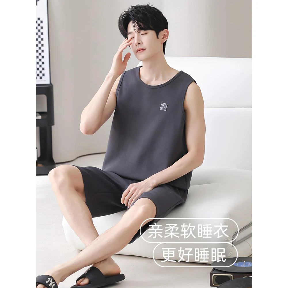 睡衣男夏季纯棉2025新款短袖短裤睡衣简约休闲纯色大码家居服套装