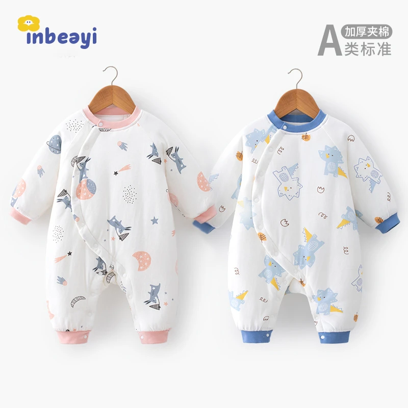 婴蓓依新生儿连体衣夹棉婴儿衣服棉衣秋冬装加厚保暖宝宝哈衣棉服