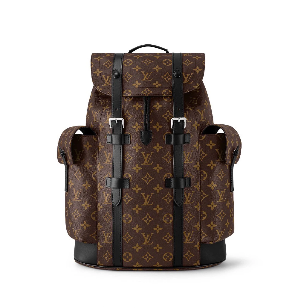 99新 LouisVuitton/路易威登 棕老花Christopher中号双肩包 G035