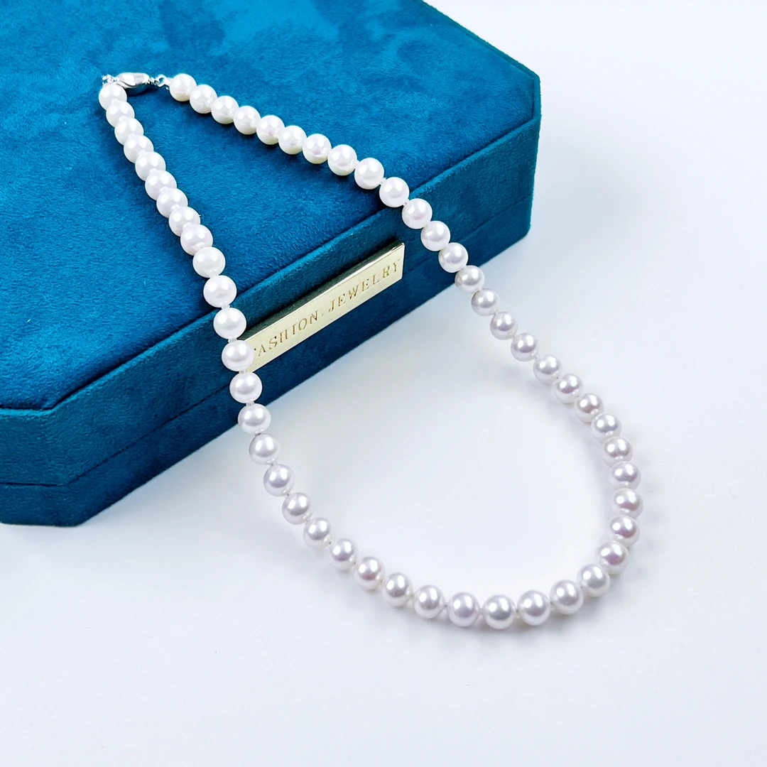8m天然淡水珍珠项链银元宝扣头白色大点位气质妈妈高品质珍珠饰品
