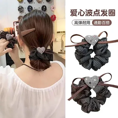 韩系波点蝴蝶结发圈高级感爱心发绳高弹力耐用扎马尾丸子头绳头饰