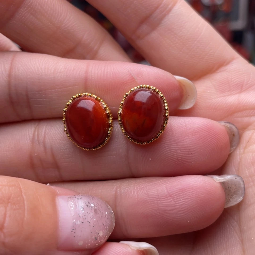 【闪购商品】南红玛瑙耳钉银S925镶嵌快****你