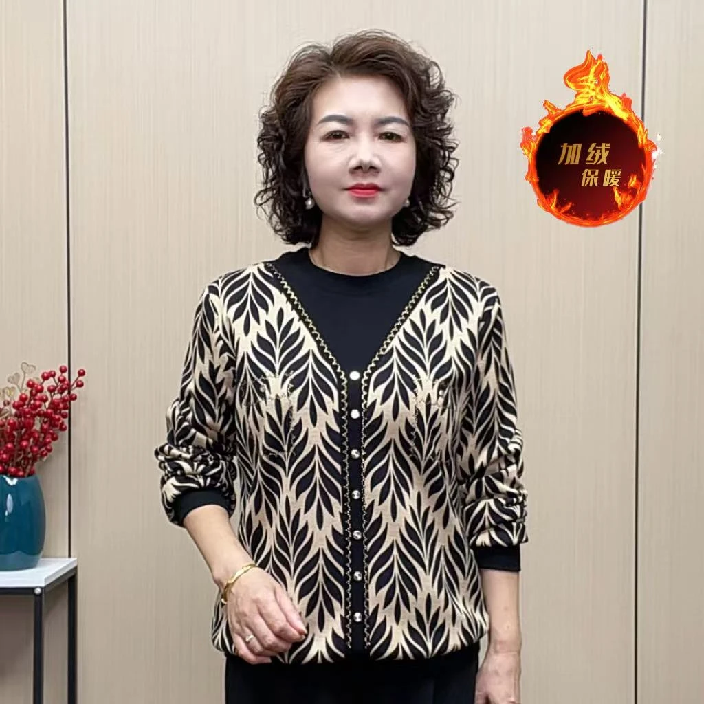 2025冬季时尚加绒中老年弹力女装新款休闲减龄显瘦气质妈妈装