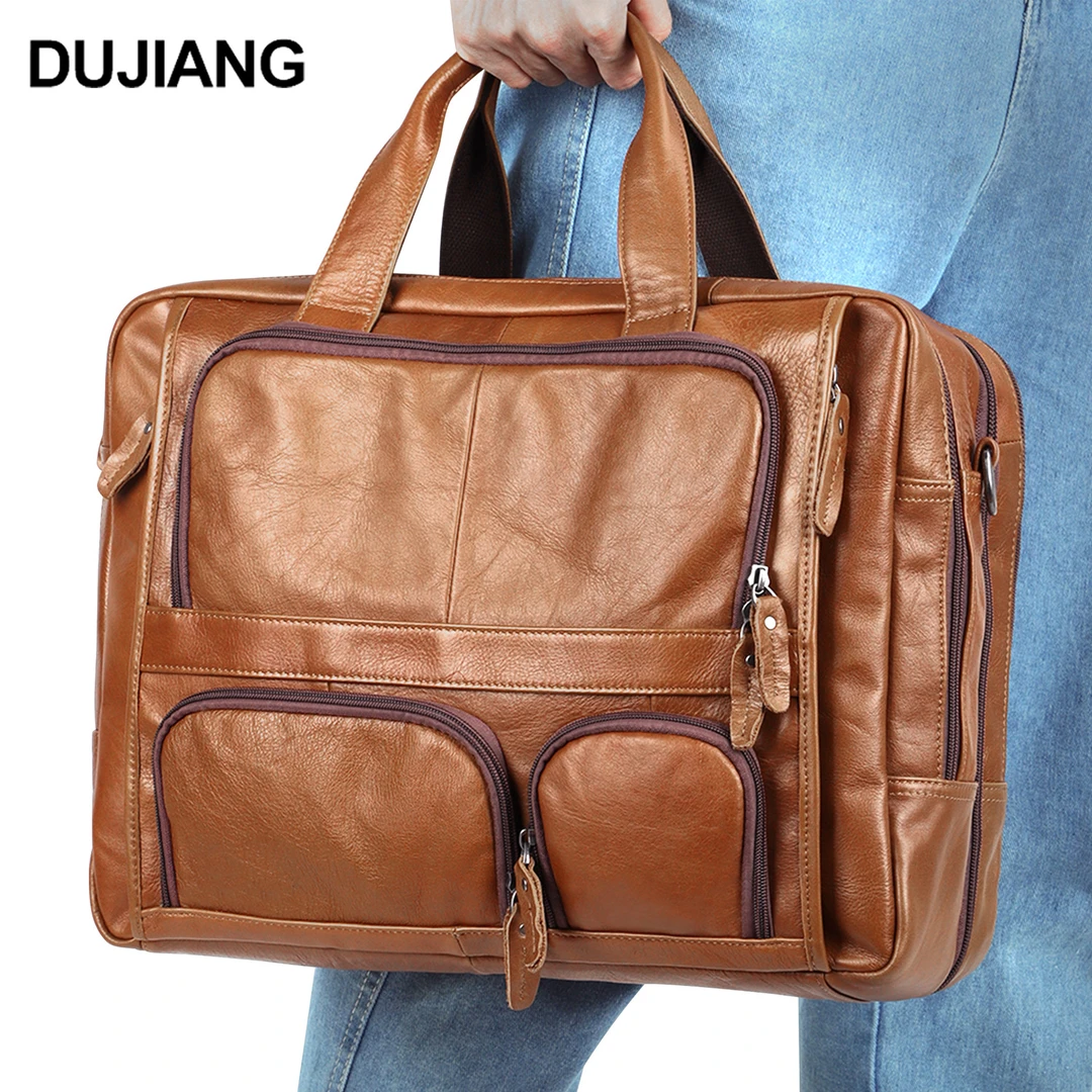 热销真皮男士公文包商务通勤手提包复古多功能包包大容量单肩包