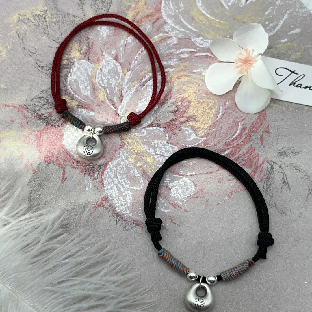 足银手链 【黔艺银阁】足银纯手工银坨坨情侣小众礼物