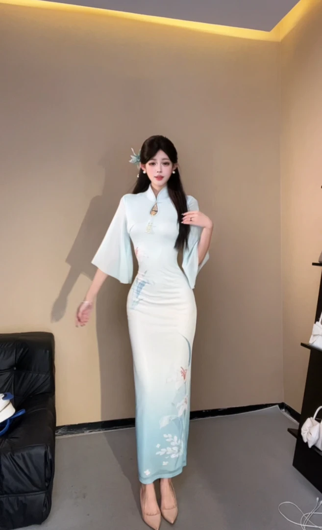 XQIN【落亭霜】早秋款新中式改良版温柔大气书香旗袍QXQHZ52568