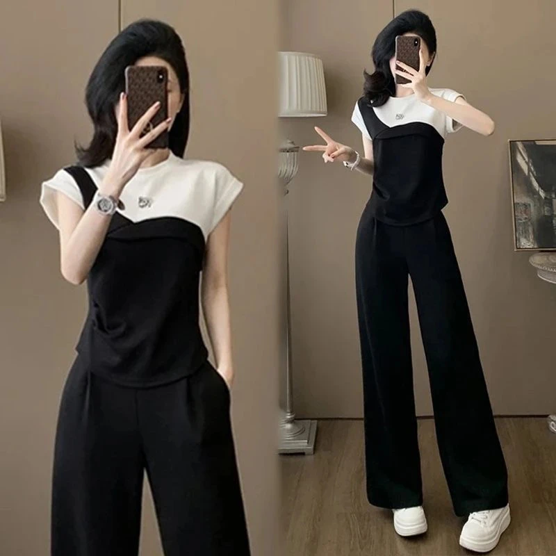 小香风时尚两件套装女夏2025新款洋气休闲减龄时髦直筒裤两件套装