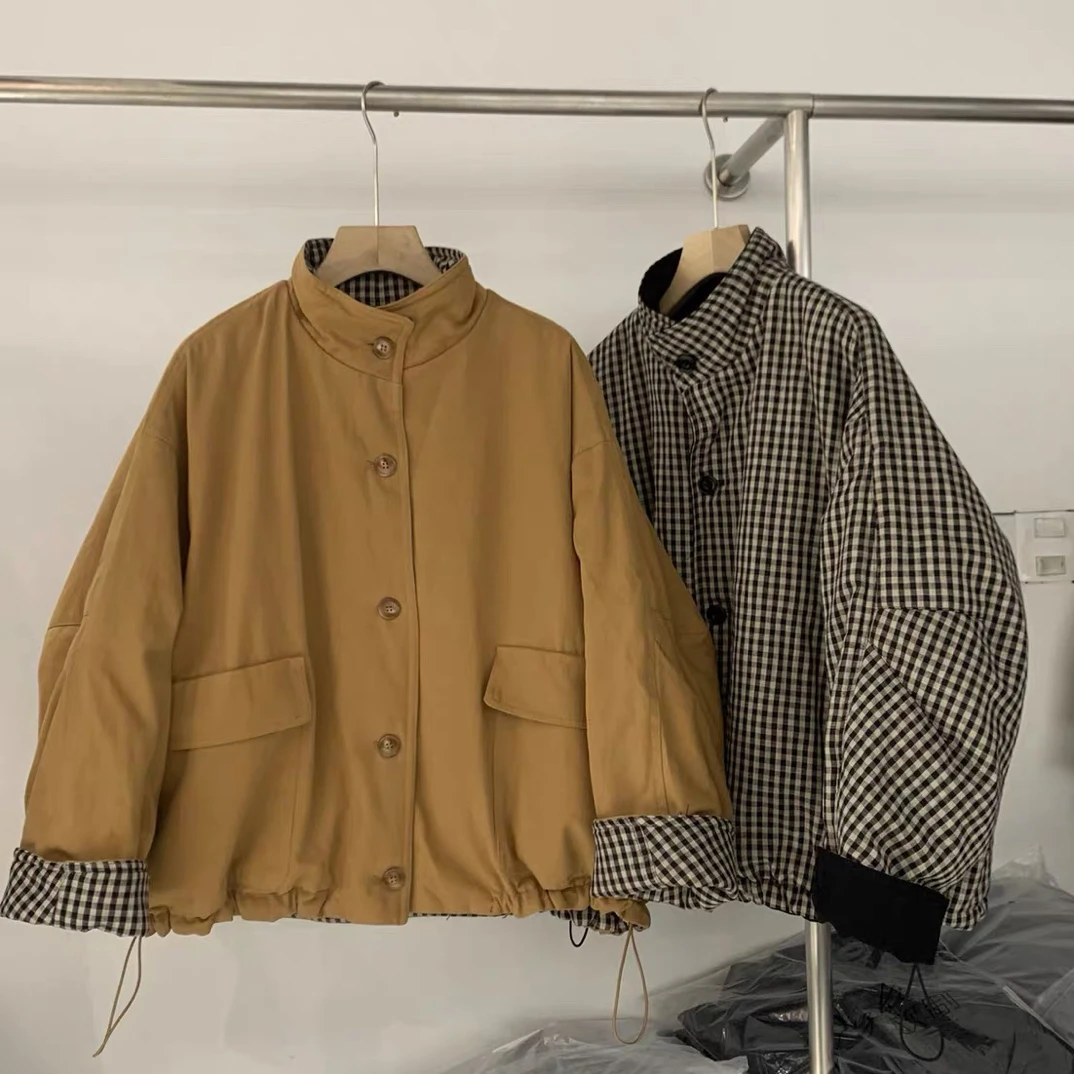 重磅硬货 两面穿斜纹棉格纹棉服