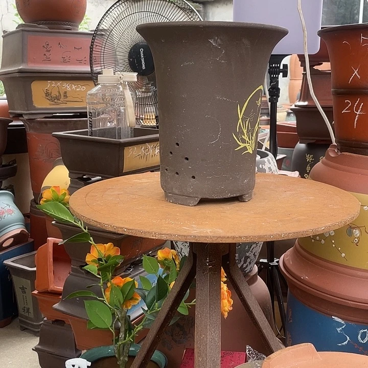 紫色印金兰花盆22花盆紫砂花盆