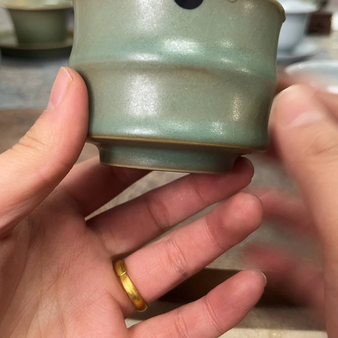 杯仿古老绿釉，x386微瑕