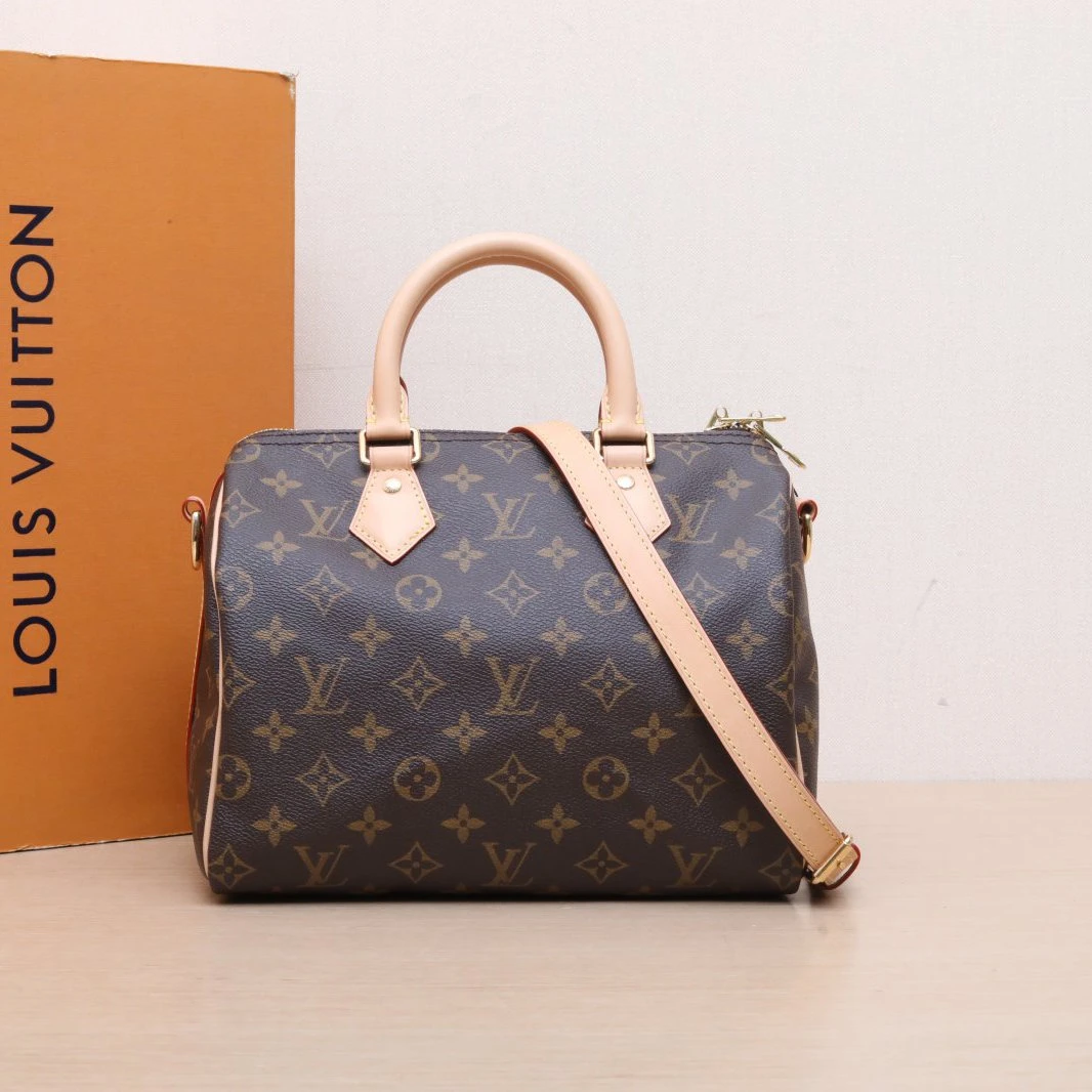 99新 LouisVuitton/路易威登 小花双双 Speedy 25 配肩带 芯片 包