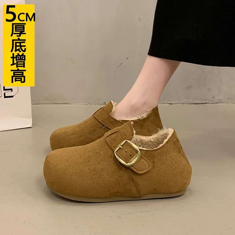 厚底内增高5CM小个子加绒勃肯鞋女2025冬季乐福鞋保暖雪地靴棉鞋