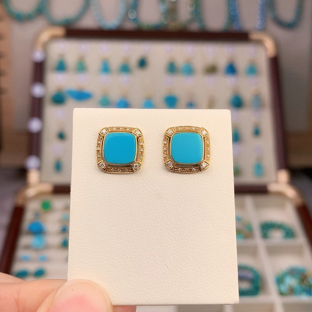 绿松石18K金镶嵌耳饰