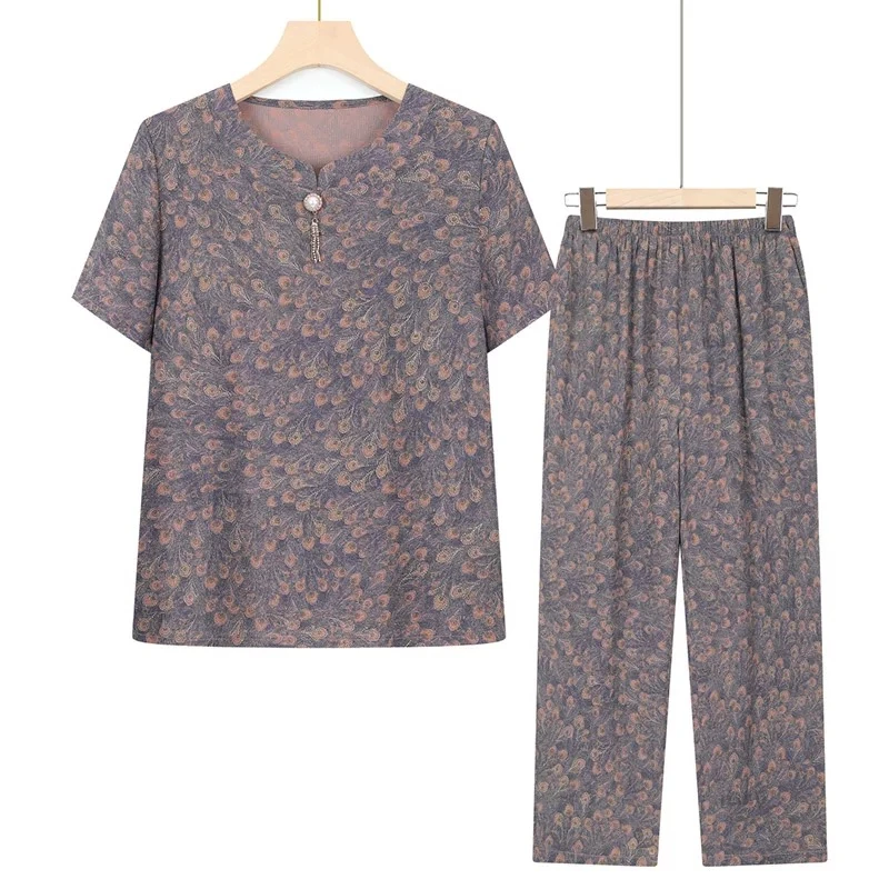 9422-女装宽松中老年女装时尚薄款洋气套装妈妈装【C21-1-4】