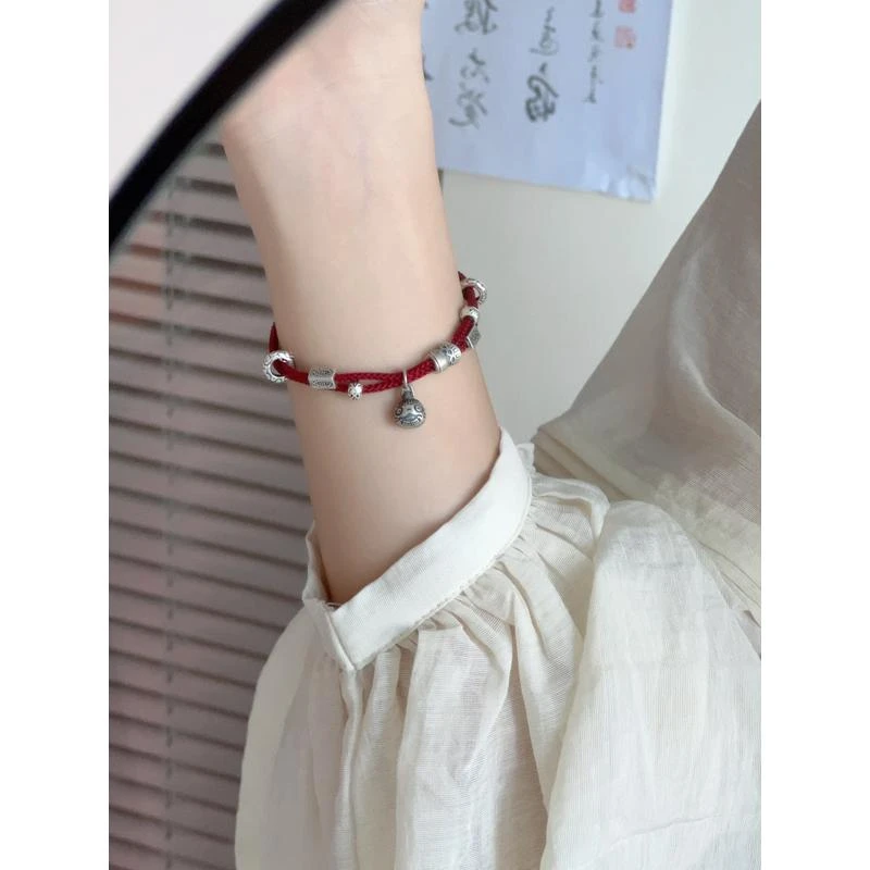 纯银吞金兽手链复古小众情侣编绳红绳红色手绳男生女生手串平安扣