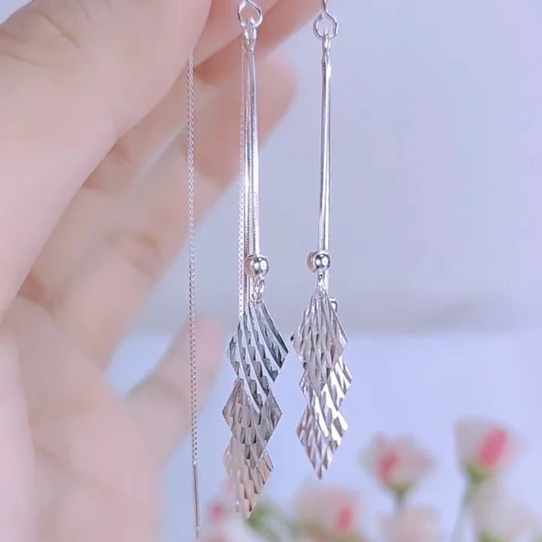 足银耳饰 足银蛇骨菱形防丢耳线