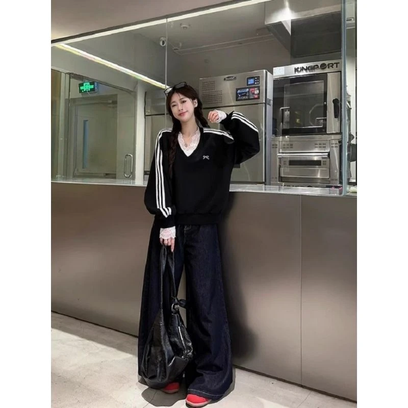 美式oversize复古蕾丝拼接卫衣女2025早秋潮牌设计感宽松休闲上衣