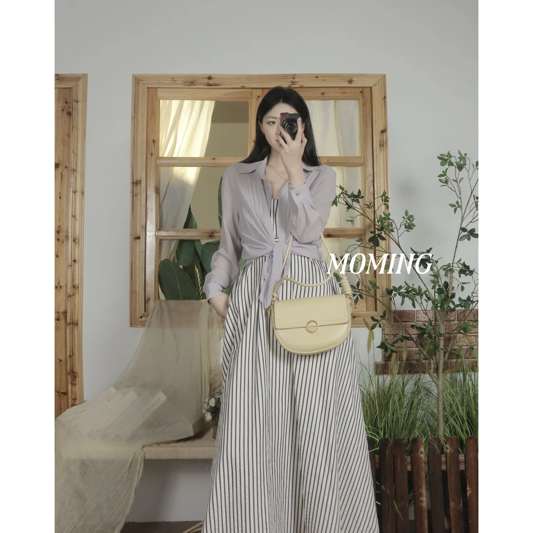 MOMING夏季新品 烟暮 法式设计师款气质慵懒温柔微透衬衣