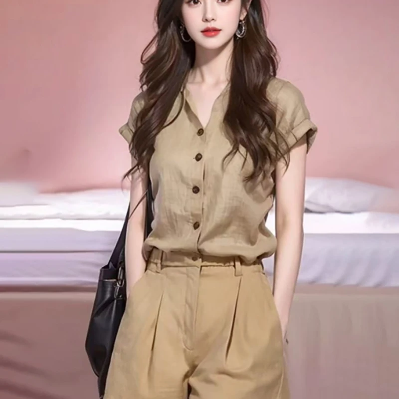 保罗太太休闲舒适气质百搭高级感黑色立领短款女士衬衫