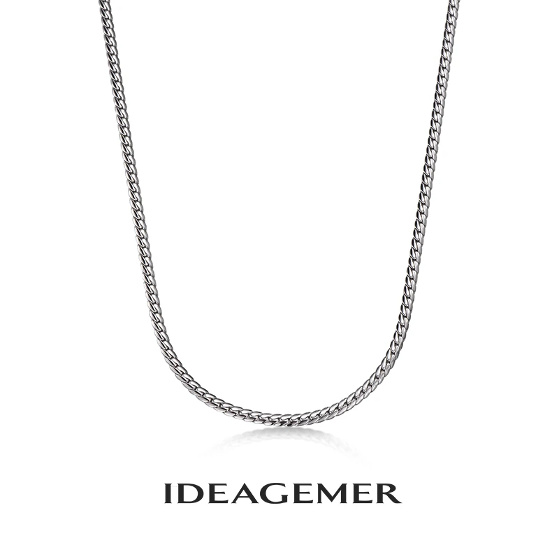 链子925银 项链美式百搭压花古巴链男士潮流金色高级感个时尚