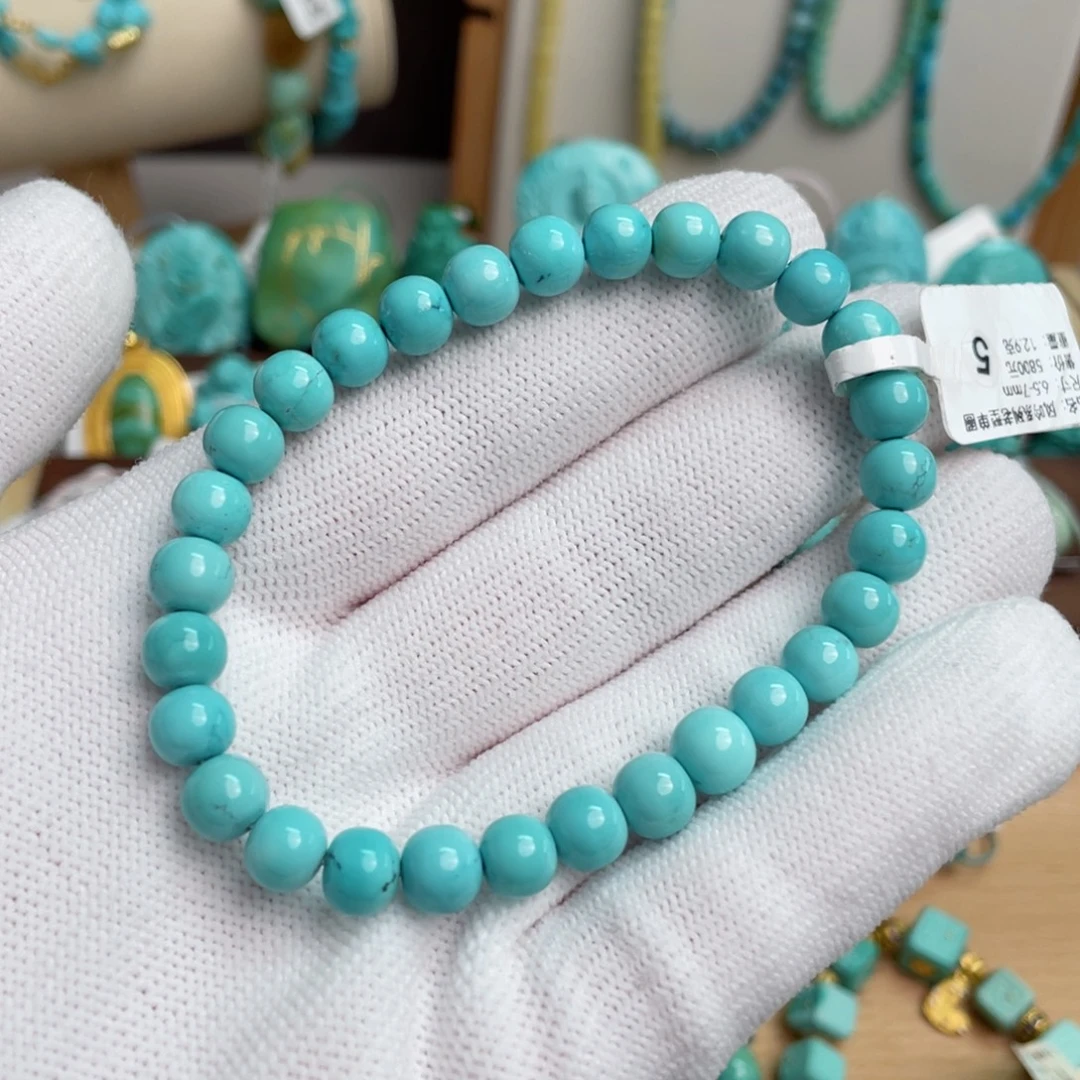 绿松石未镶嵌高瓷蓝精品老型单圈卡6.5-7