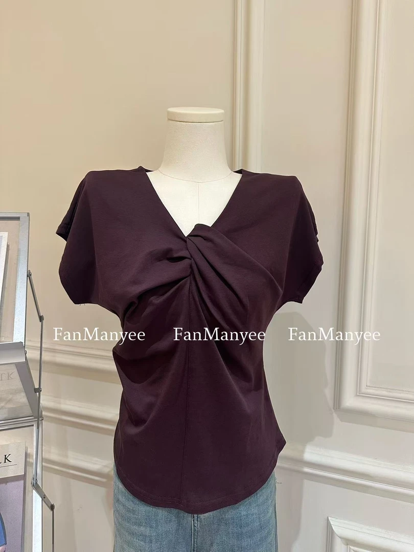 【扭扭乐】夏季法式扭结简约显瘦不规则短袖小众设计感上衣x