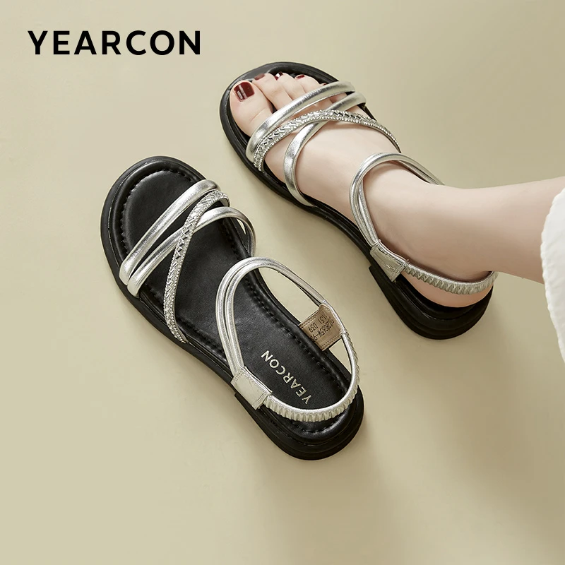 YEARCON/意尔康25夏季新款露趾罗马鞋舒适仙女风休闲软底平底凉鞋