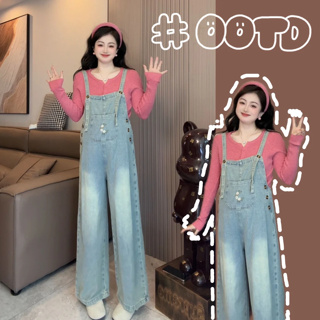 孕妇背带裤夏季女款2025新款时尚洋气宽松牛仔阔腿裤减龄两件套