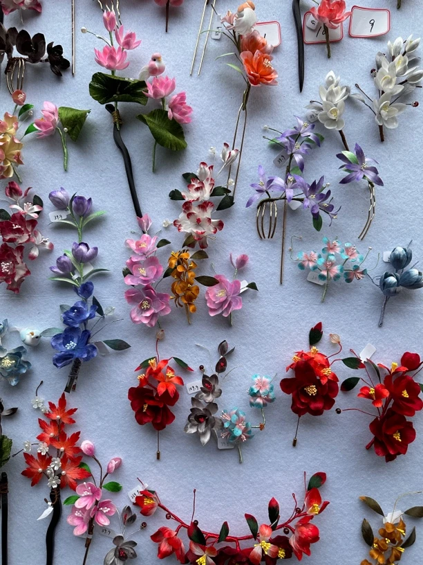 纯手工仙气绒花发饰成品头饰发簪绒花发簪簪子超仙饰品红色古风