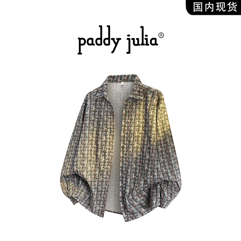 Paddy julia复古时尚衬衫春秋季扎染长袖格子休闲百搭设计感衬衣