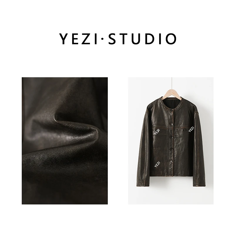 【时髦单品】新西兰進口手工擦色绵羊皮小半圆领皮衣25124014-2/22