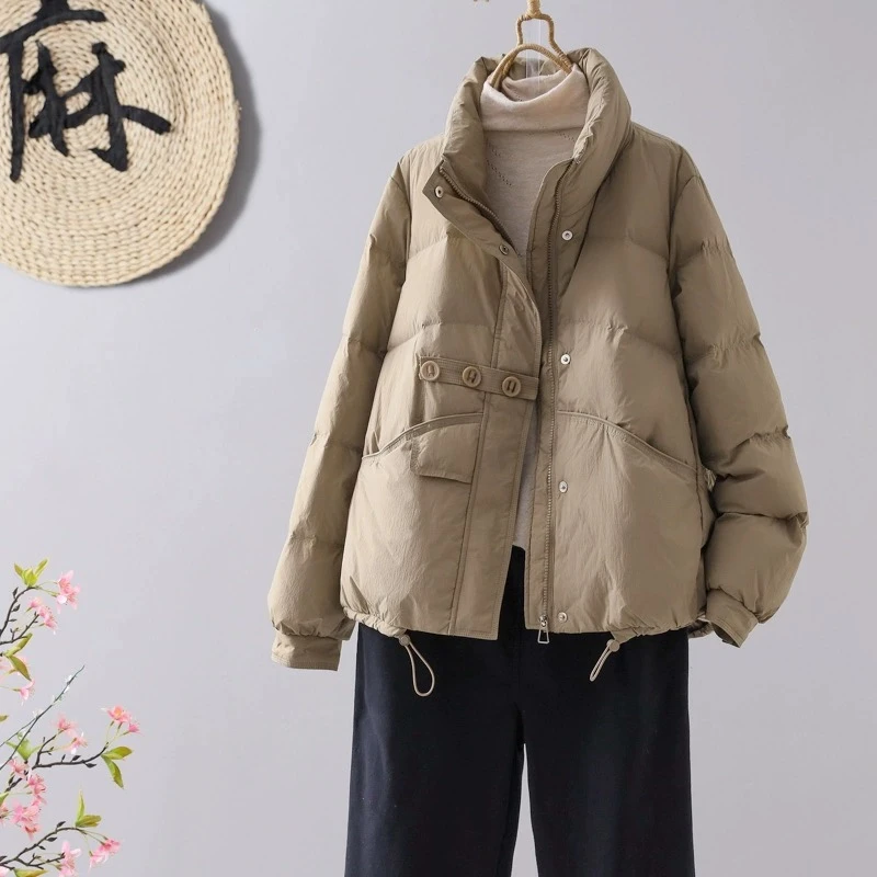 新国标白鸭绒韩版三粒扣小个子羽绒服女短款2025冬装新款女装