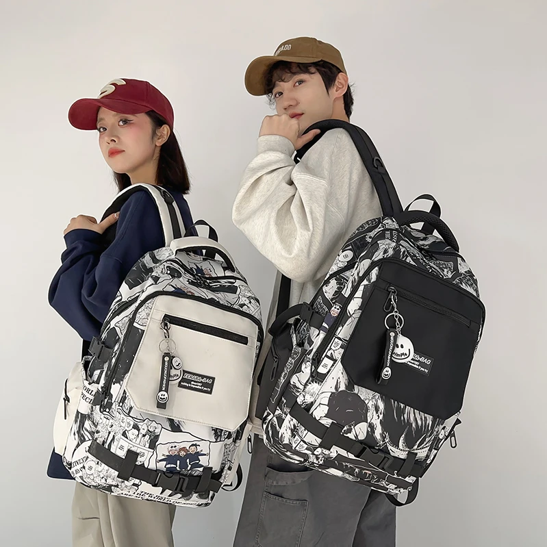 2025新款书包男生初中生高中大学生印花女生背包小学生旅行双肩包