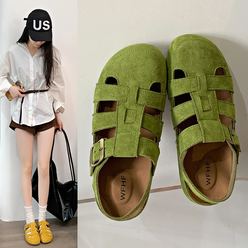 勃肯凉鞋包头罗马凉鞋2025夏季新款时尚猪笼鞋休闲软底镂空包头拖