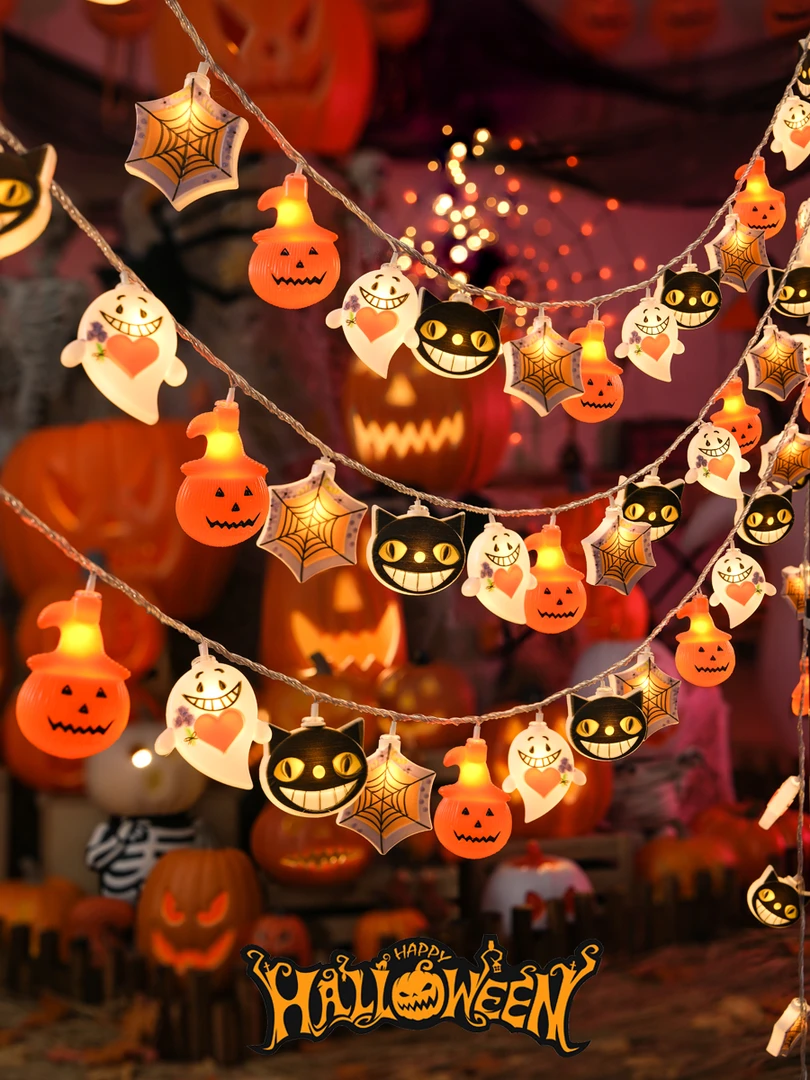 万圣节小灯串南瓜灯玩具骷髅装饰品酒吧商场活动场景布置道具摆件