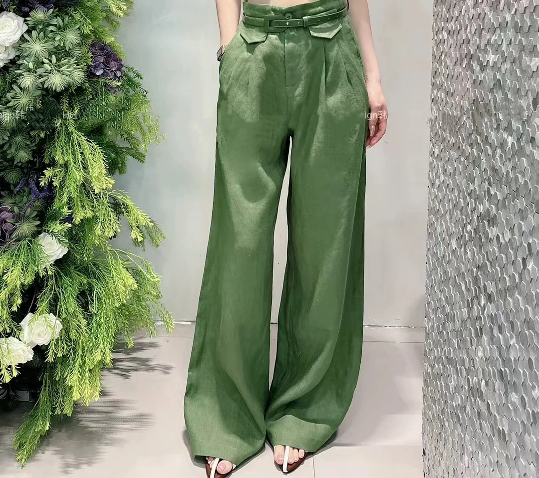 【6588】ED#高腰褶皱直筒宽松休闲裤【配皮带】