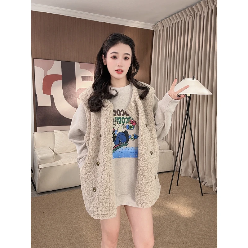 羊羔绒马甲上衣女款爆款2025新款韩宽松oversize遮屁股