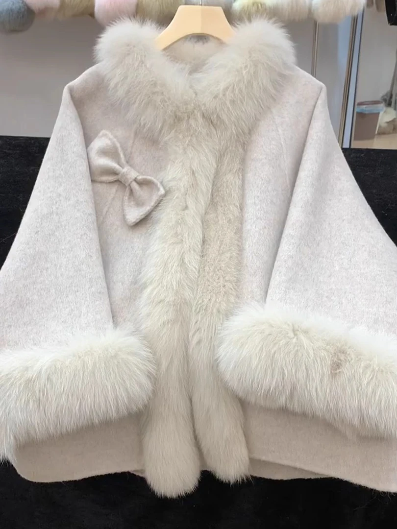 名媛千金双面呢子大衣女装2025新款秋冬季休闲高级感静奢毛领外套