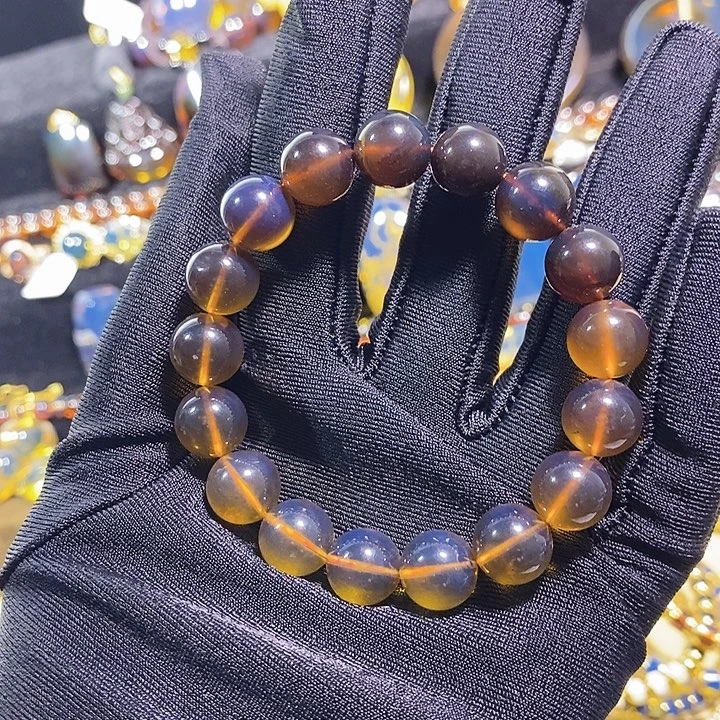 琥珀未镶嵌珠宝奇石彩虹手串10