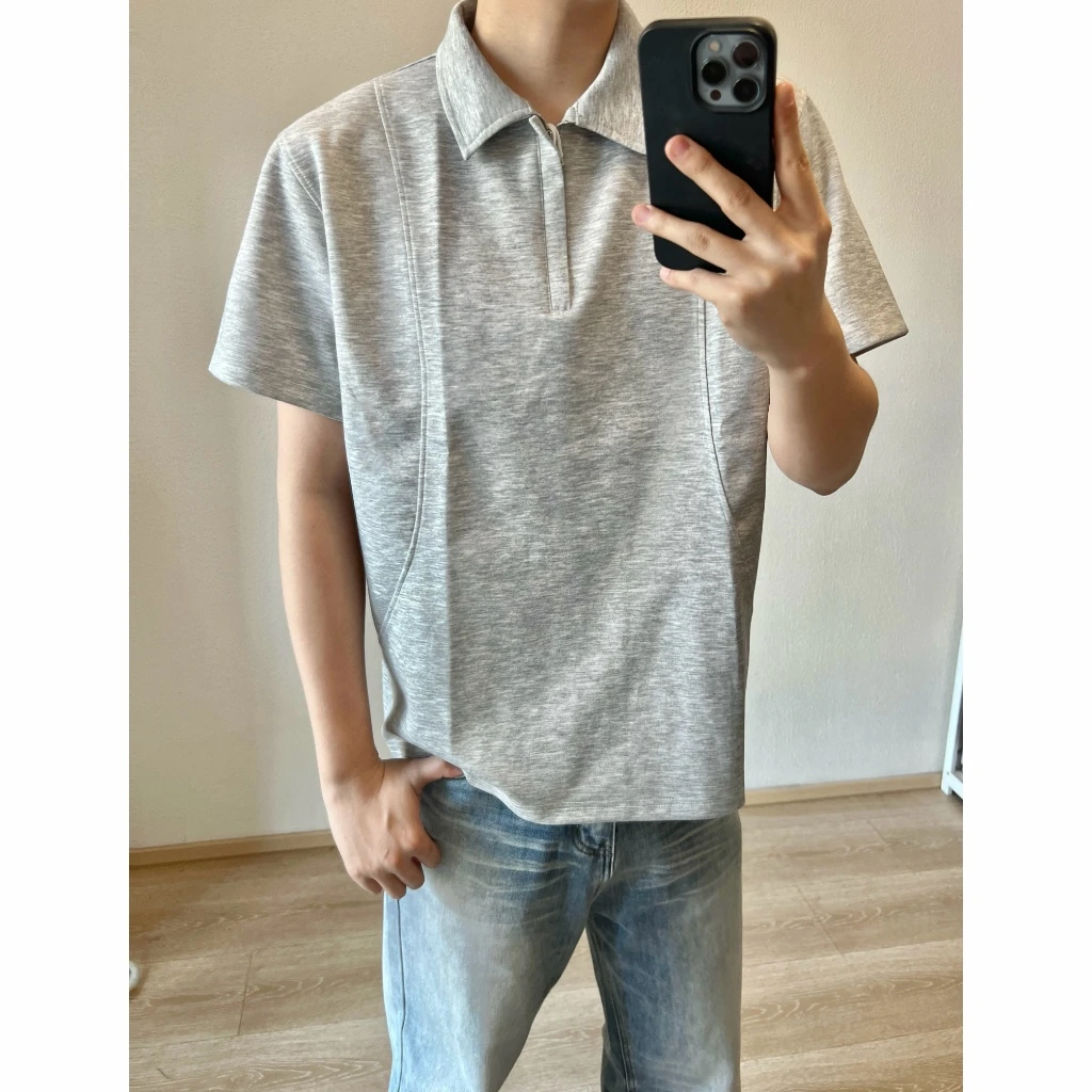 重磅结构夏季美式正肩休闲ovresize宽松男款短袖POLO衫T恤