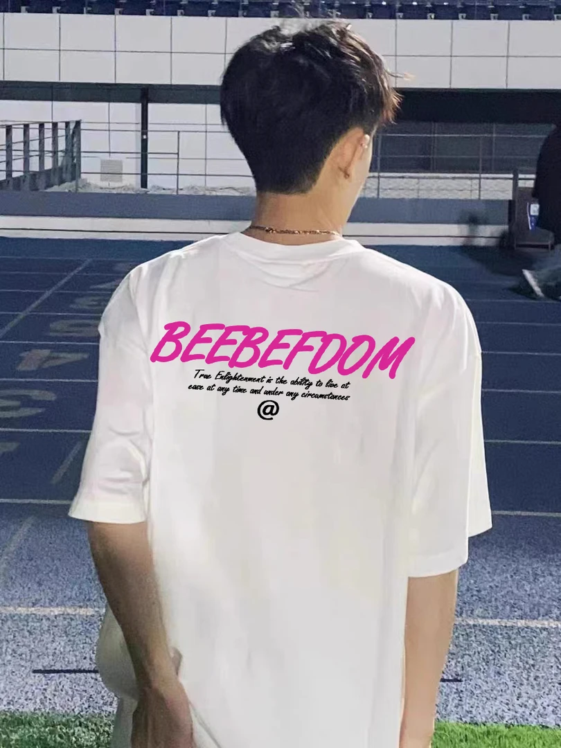 国潮小众慵懒字母印花短袖T恤男春夏季圆领百搭纯棉宽松ins打底