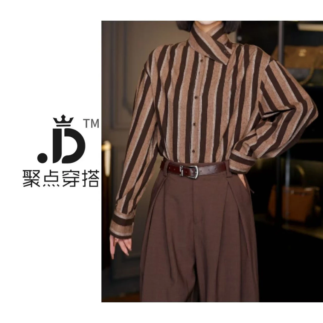 JUDIAN-【格调优雅】条纹款立领纽扣衬衫8jd00391