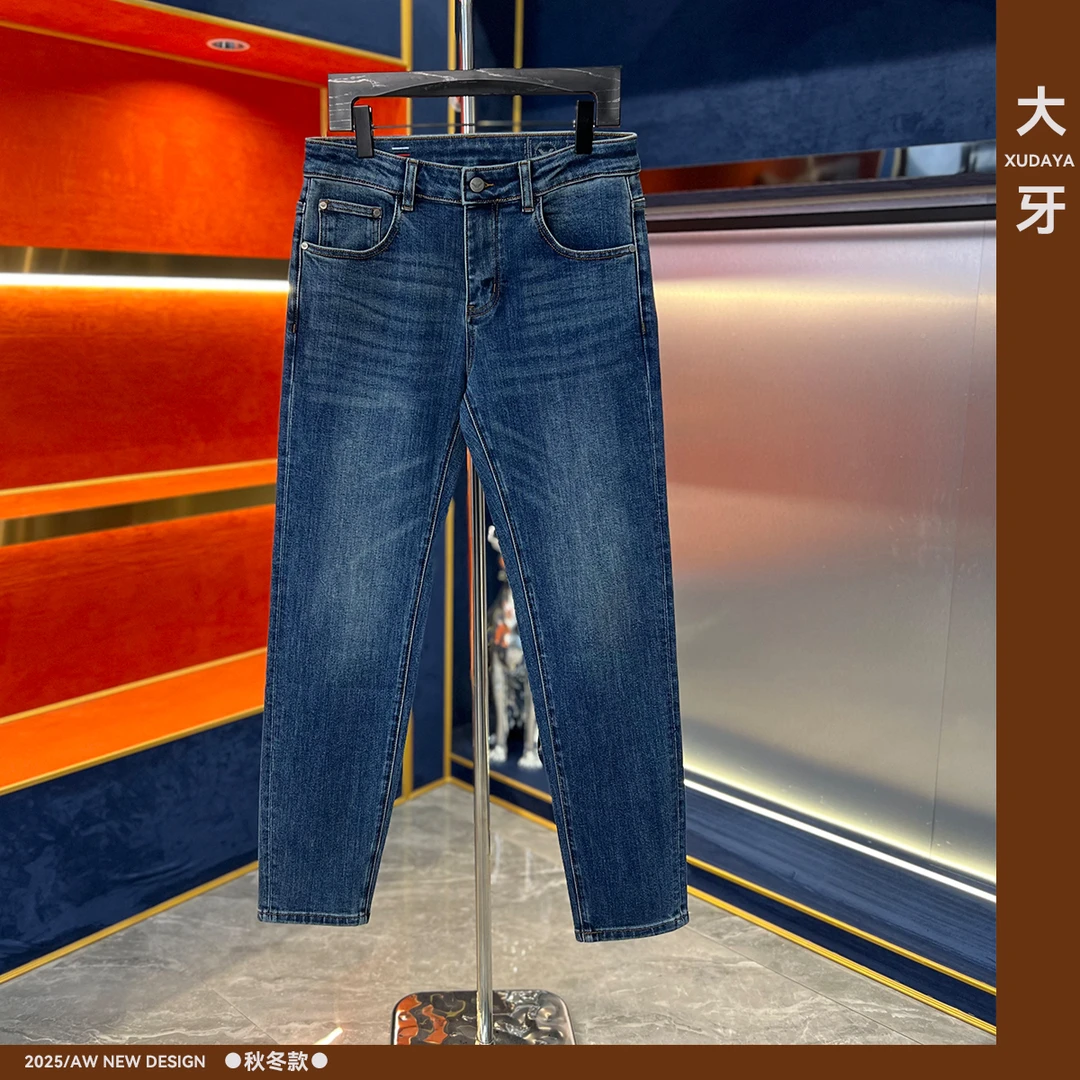 【大牙】252#古巴蓝牛仔裤男2025秋冬季男时尚弹力修身小直筒